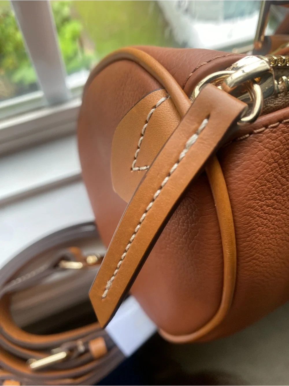 Dooney & Bourke Caramel Tan Pebble Leather Sorrento 20 with Gold Hardware